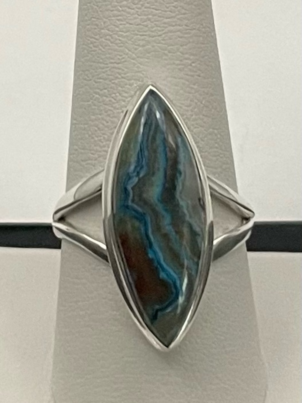 .925 SS Malachite Chrysocolla marquise statement ring size 9.25   5.42 grams